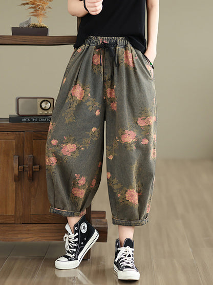Summer Flower Denim Harem Pants Ll034
