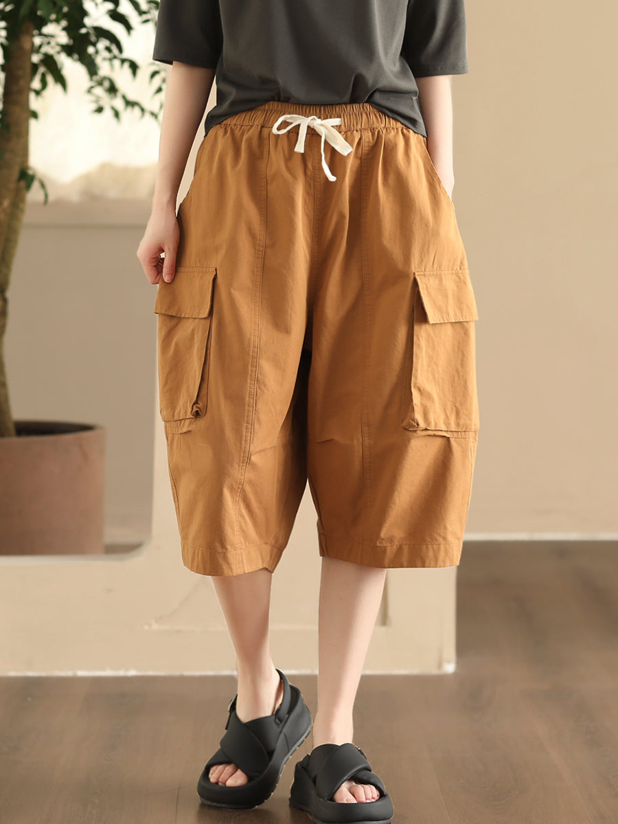 Summer Pocket Loose Cotton Fifth Pants Fd022