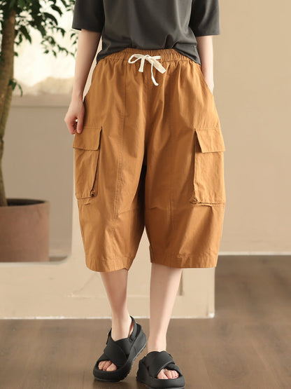 Summer Pocket Loose Cotton Fifth Pants Fd022
