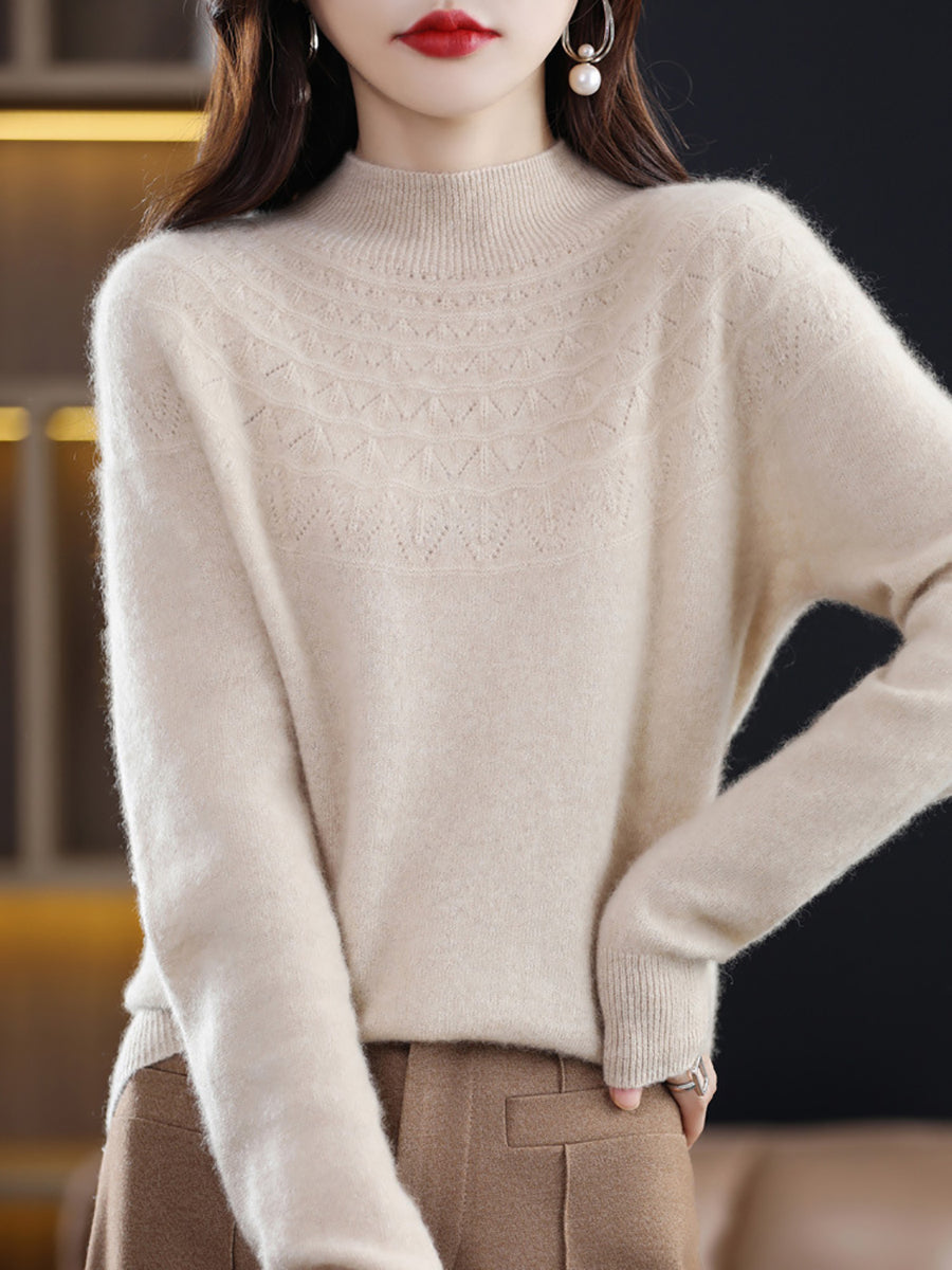 Autumn Cable Knit 100%wool Half Turtleneck Sweater Qn017