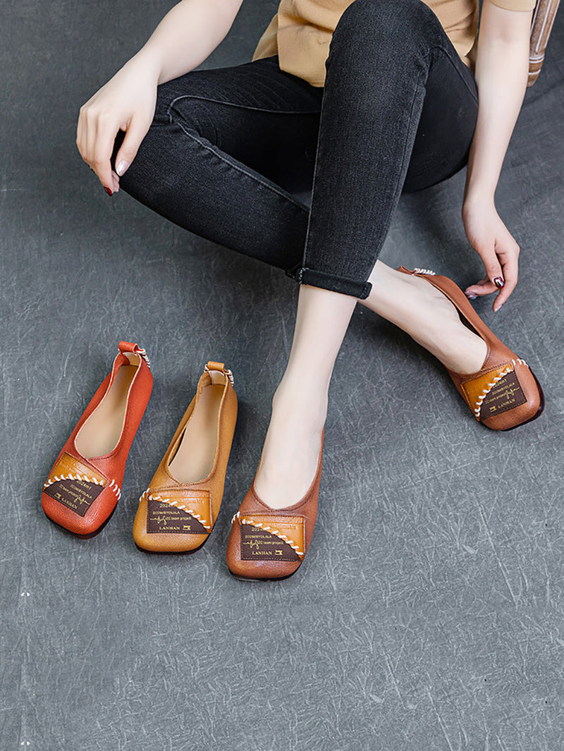 Artsy Colorblock Soft Leather Flat Shoes Kl1024