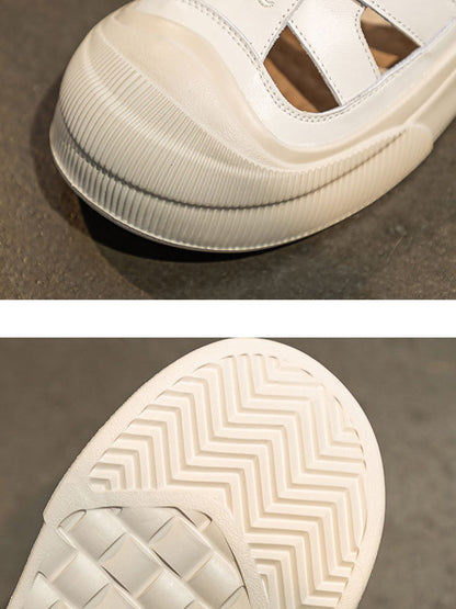 Summer Leather Spliced Cutout Shoes Ui1020