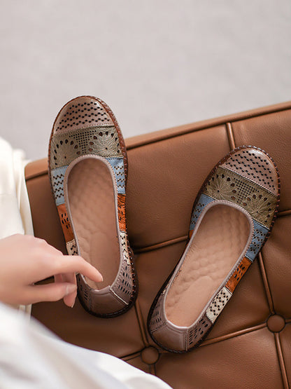 Summer Leather Spliced Cutout Shoes Bn1018