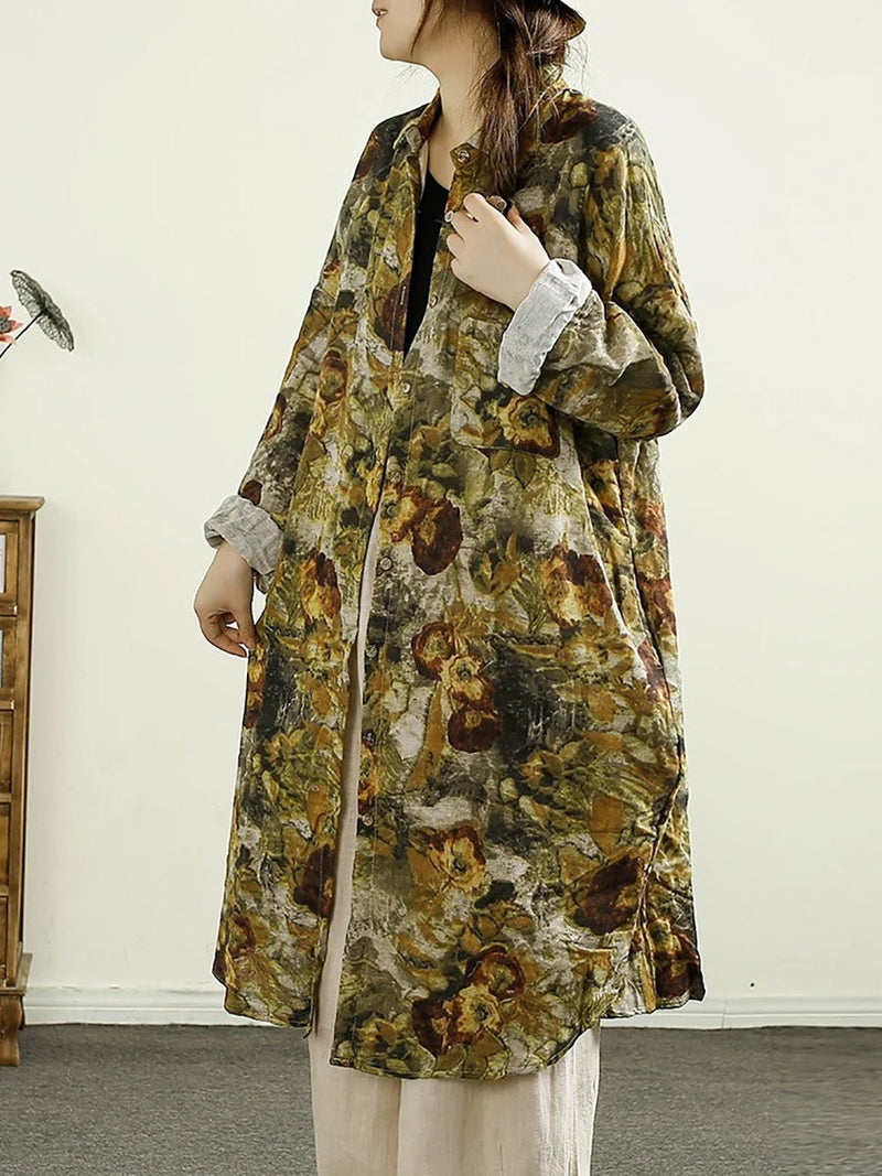 Autumn Flower Button-up Thin Cotton Coat Ak1014