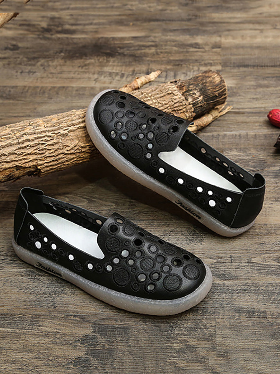 Summer Leather Embroidery Cutout Shoes Cc049