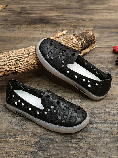 Summer Leather Embroidery Cutout Shoes Cc049