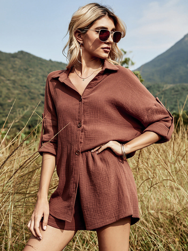 Cotton Linen Suit Shirt Shorts