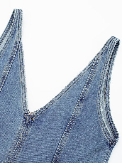 Sleeveless Split-joint V-neck Midi Dresses