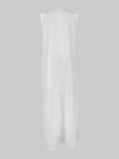 Loose Sleeveless Shoulder Pad Color Round-neck Maxi Dresses