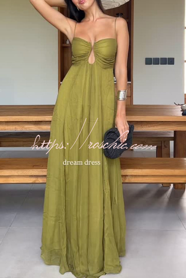 Soft and Metal Hollow Design Back Smocked A-line Slip Maxi Dress