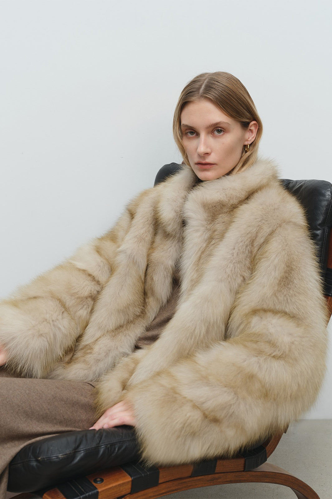 Mid-length Faux Fox Fur Stand Collar Warm Coat