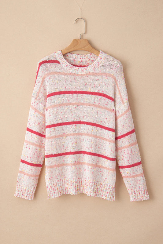 Pink Striped Confetti Drop Sleeve Knit Sweater