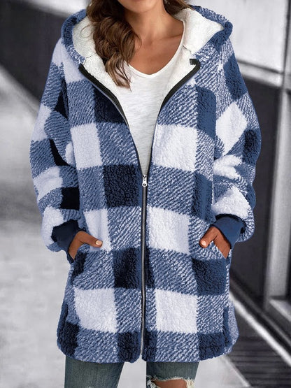 Oversized Hoodie Plaid Loose Overcoat