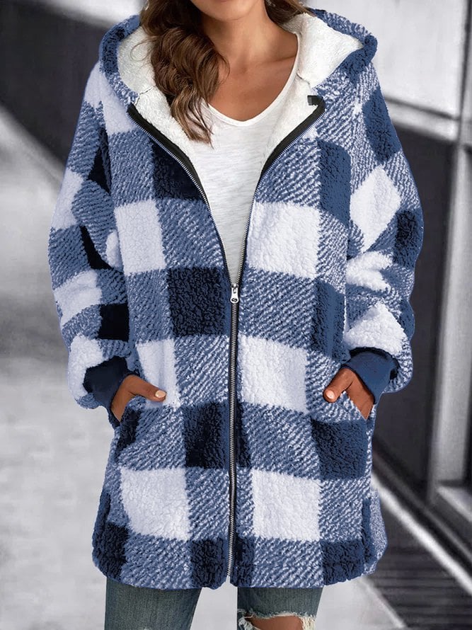 Oversized Hoodie Plaid Loose Overcoat