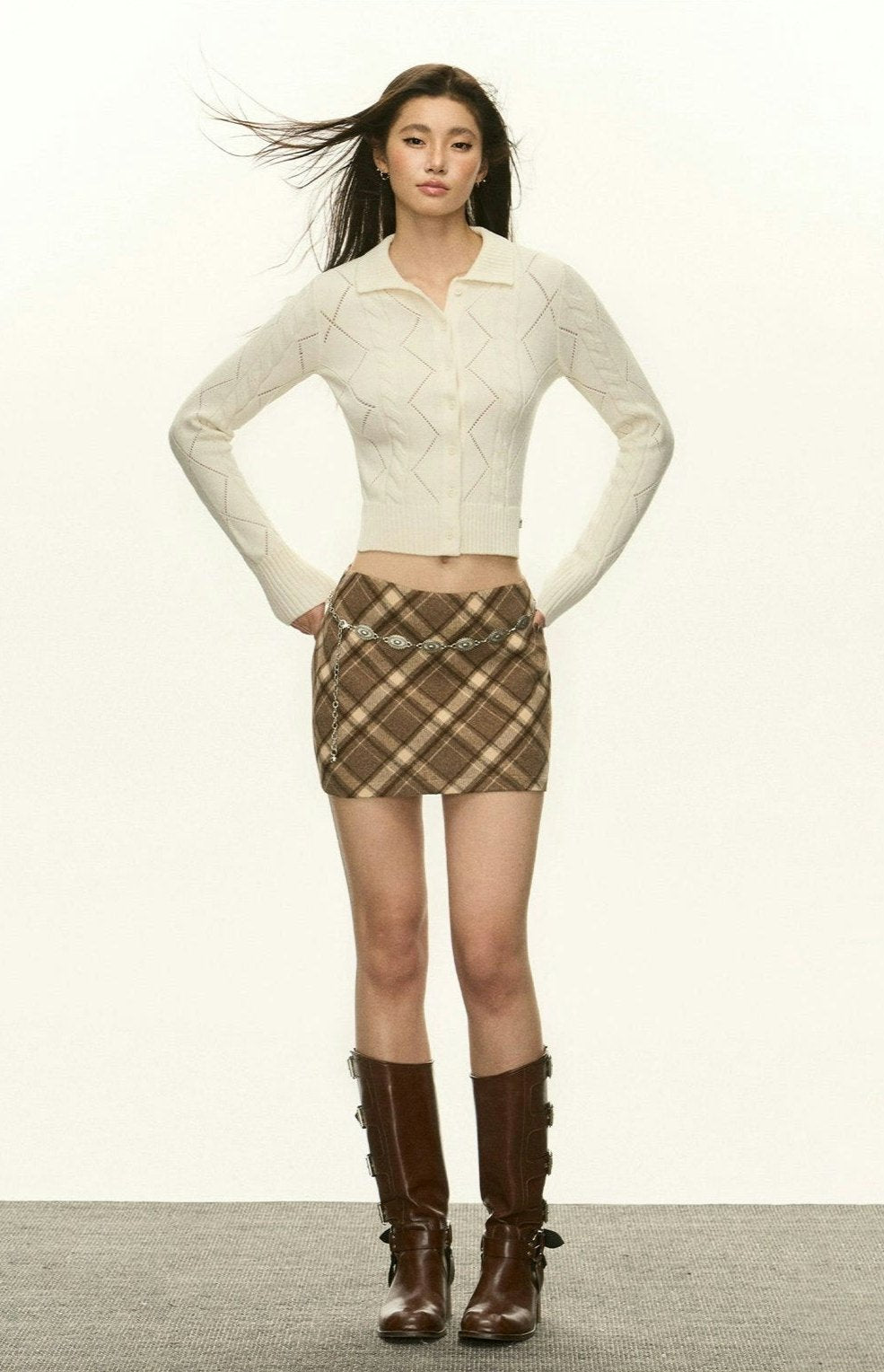 Diamond Knit Collared Cardigan