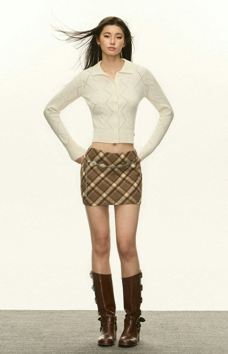 Diamond Knit Collared Cardigan