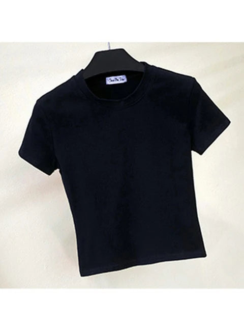 Green Crop Top T-shirt Female Cotton O-neck Short Sleeve T-shirts for High Waist Slim Short Sport Femme T-shirt