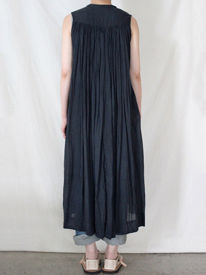 Loose Sleeveless Pleated See-through Round-neck Midi Dresses