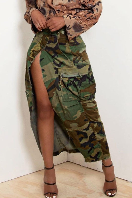 Washed Pocket Split Skirt