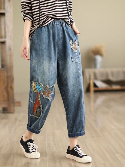 Summer Patch Spliced Denim Harem Pants Cv1044