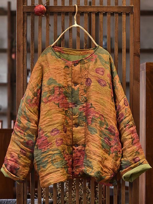 Winter Flower Ramie Padded Coat Ax1018