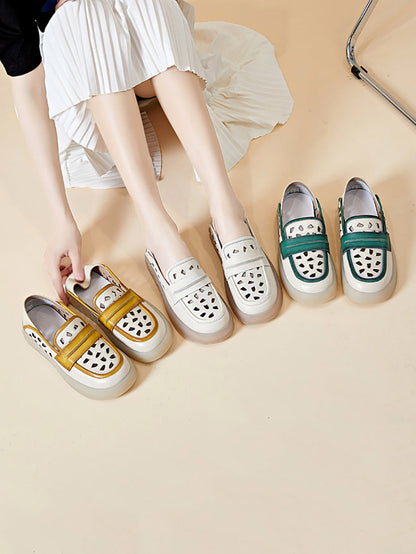 Summer Leather Colorblock Flat Shoes Fg1005