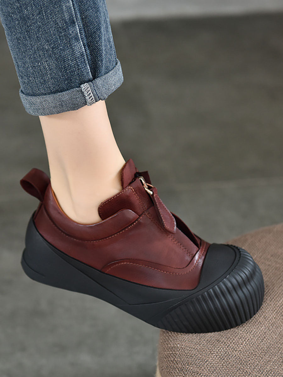 Genuine Leather Zipper Platform Shoes Wg035