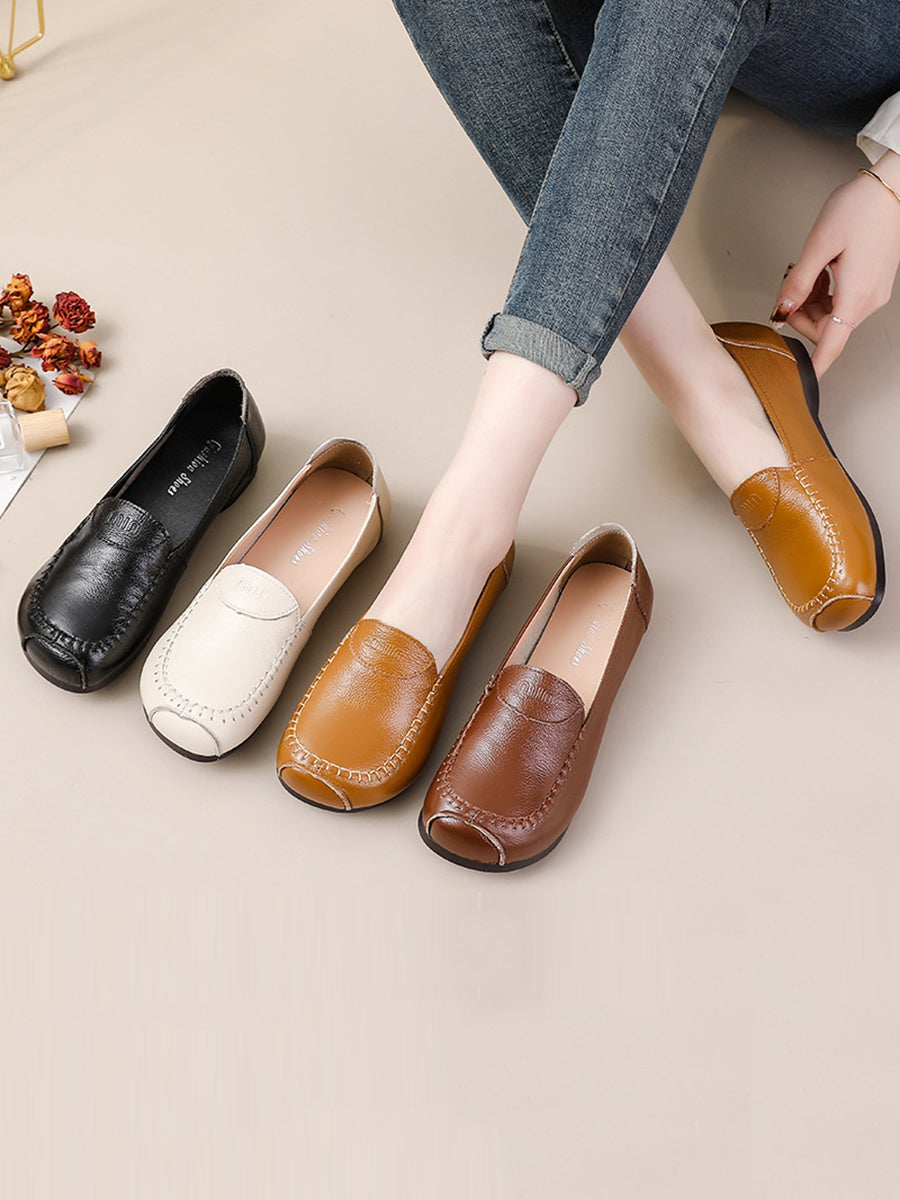 Summer Soft Leather Stitching Flat Shoes Pp1031