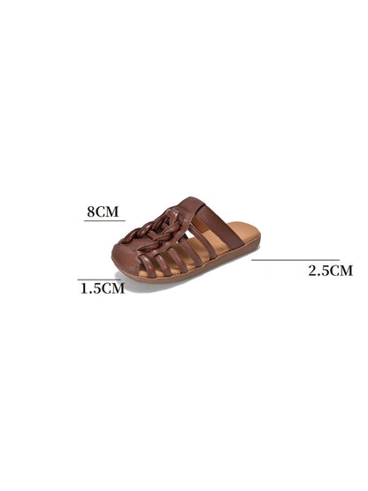 Summer Leather Spliced Flat Slippers Bn1002