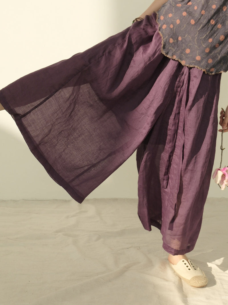Dual-layer Drwastring Pocket Ramie Pants Ii1018