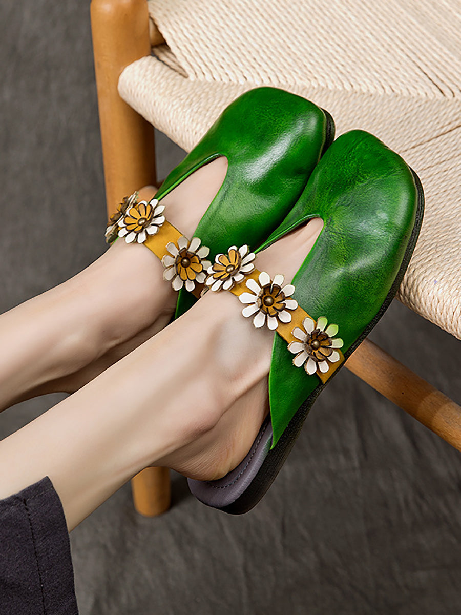 Summer Flower Leather Slippers Sc1011