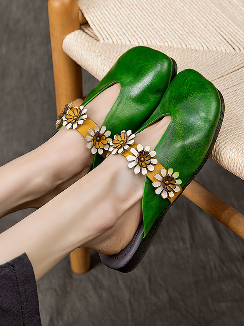 Summer Flower Leather Slippers Sc1011