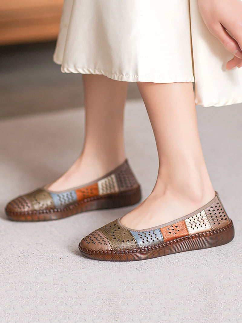 Summer Leather Spliced Cutout Shoes Bn1018