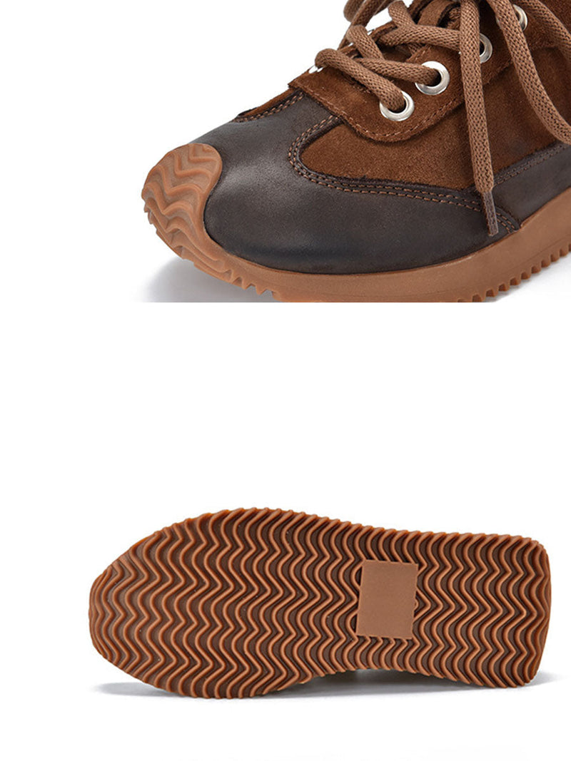 Leather Colorblock Strap Mid Heel Sport Shoes Ba1028