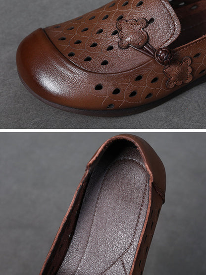 Summer Leather Cutout Flat Shoes Fg1004
