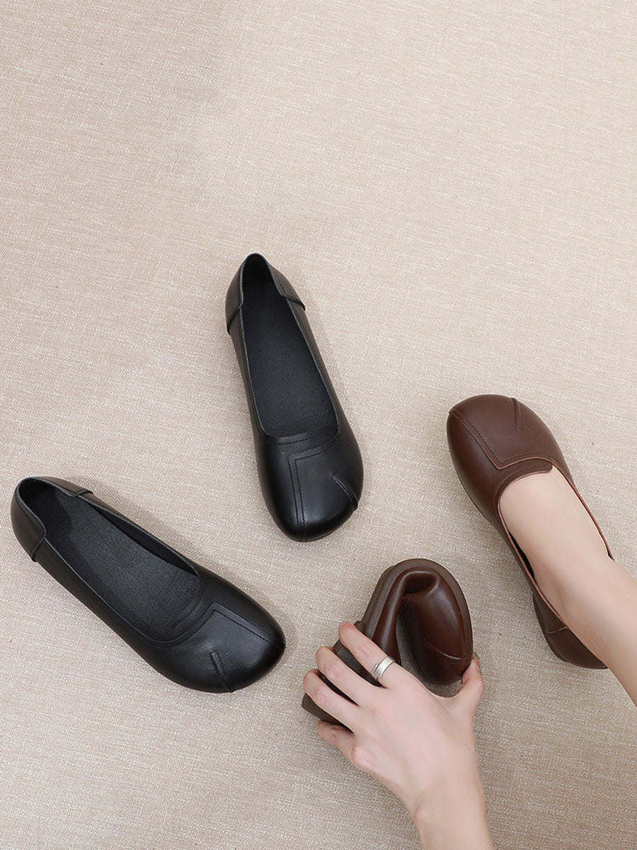 Summer Commute Leather Spliced Low Heel Shoes As1006