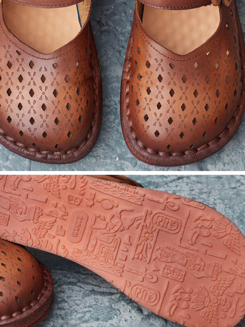 Summer Retro Leather Cutout Shoes Bn1031