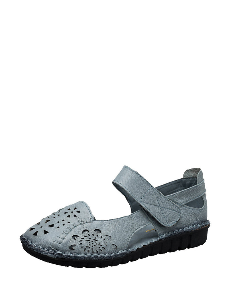 Summer Leather Cutout Low-heel Sandals Cv1008