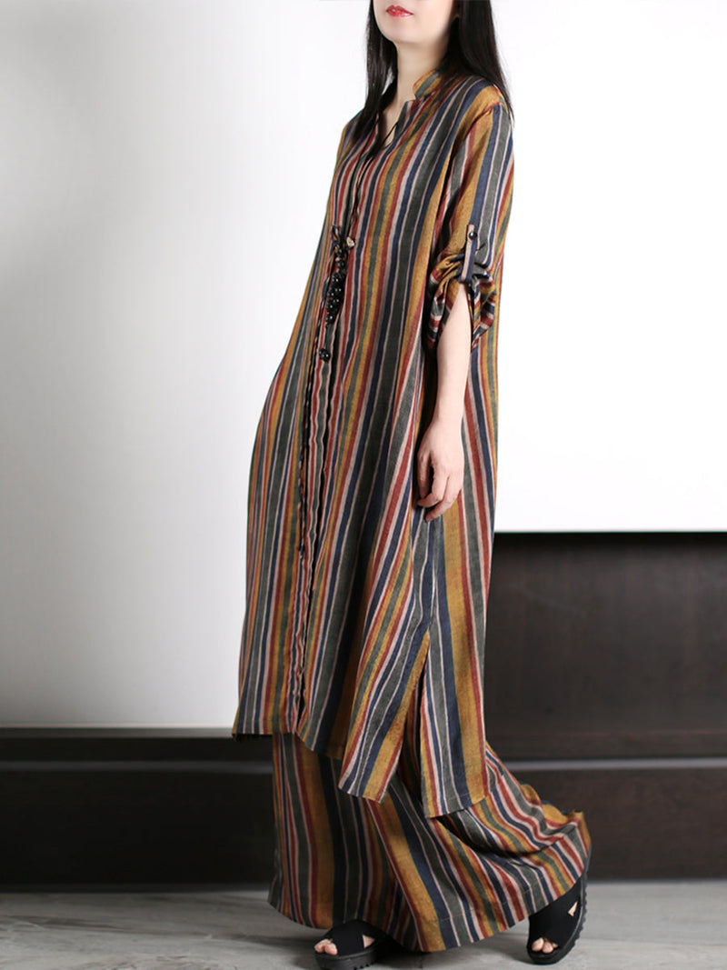 Stripe Loose Long Shirt+pants Xx1029