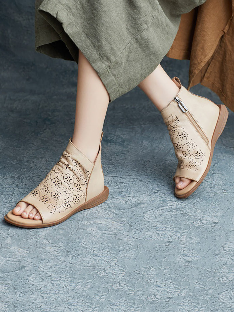 Summer Leather Open-toe Flat Shoes Ui1015