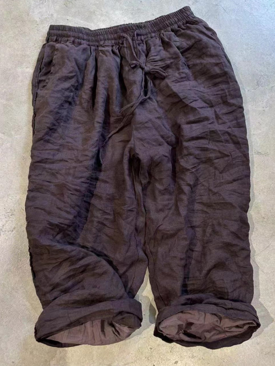 Autumn Pure Color Ramie Linen Wide-leg Pants Qn015