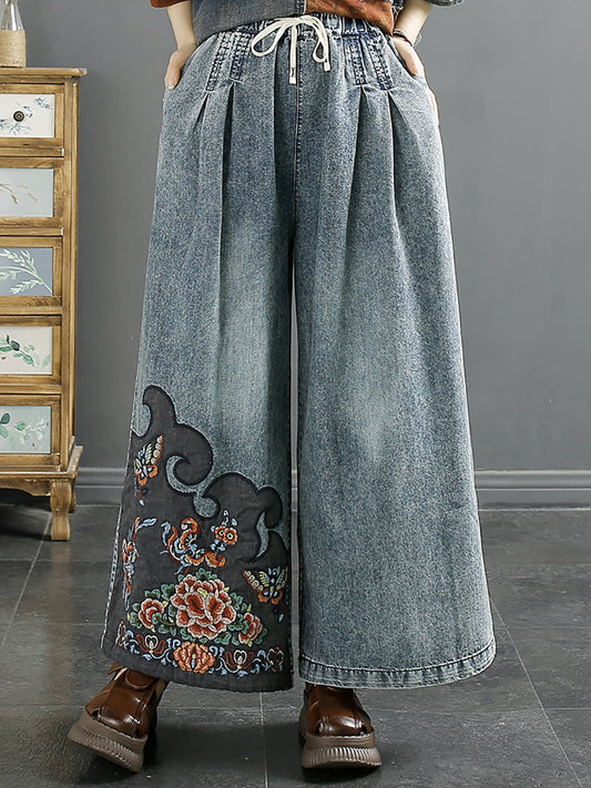 Summer Embroidery Denim Wide-leg Pants Aa1039