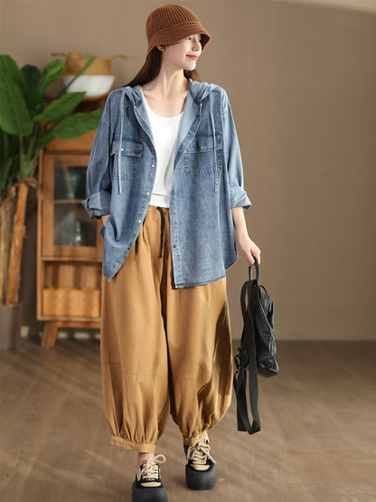 Autumn Pocket Denim Hooded Coat At1026