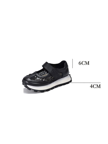 Summer Leather Spliced Mesh Sequin Platform Shoes Xx1022