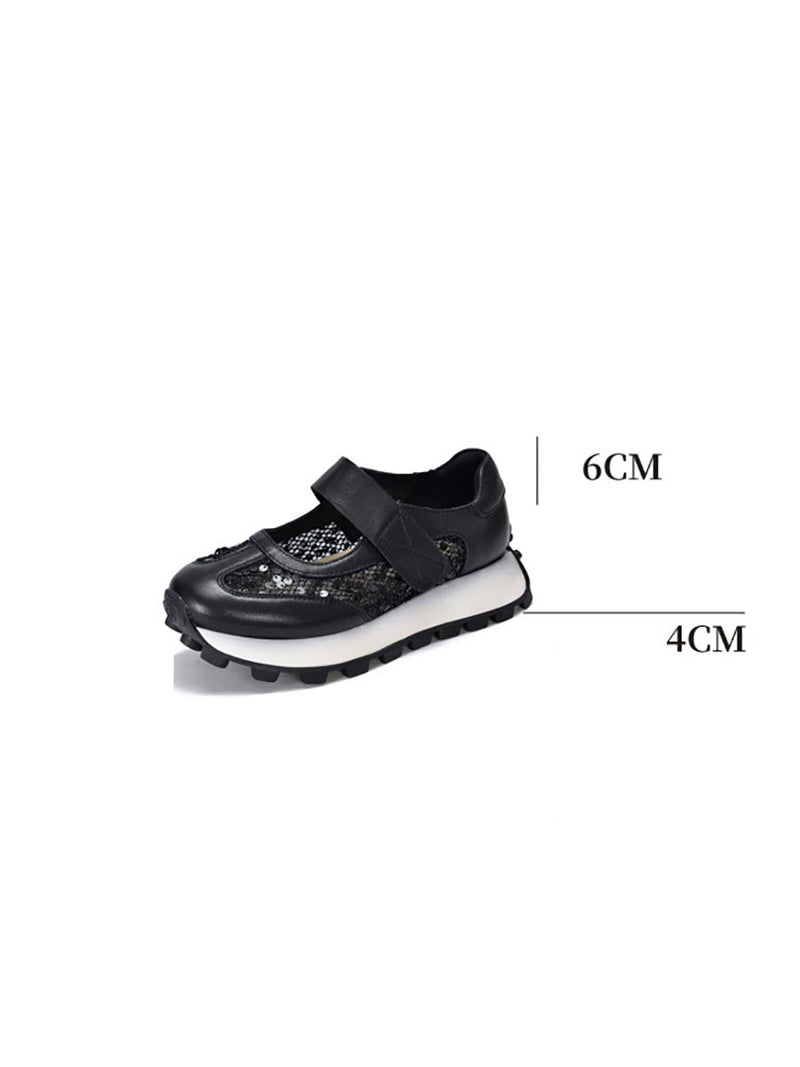 Summer Leather Spliced Mesh Sequin Platform Shoes Xx1022