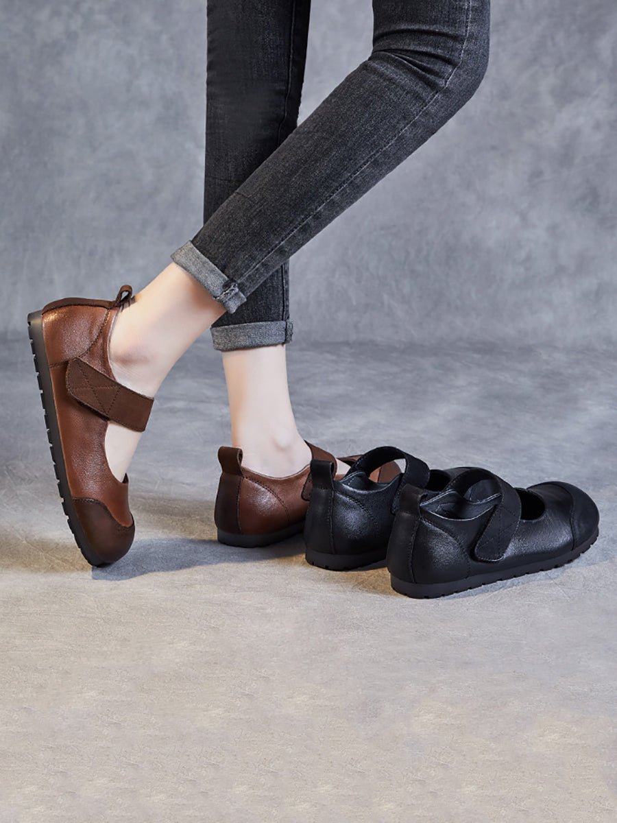Summer Soft Leather Flat Shoes Qw1020