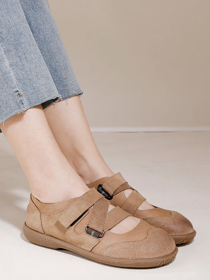 Summer Leather Spliced Low Heel Shoes Aa1047