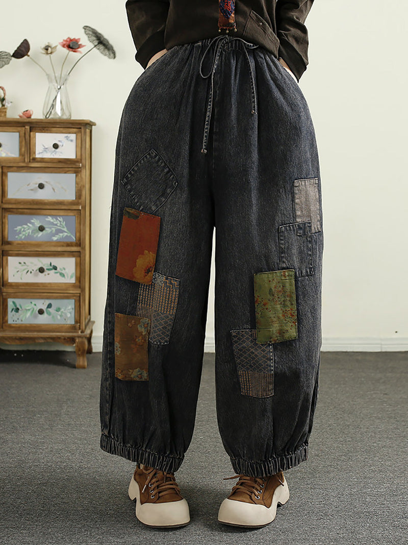 Autumn Patch Spliced Denim Harem Pants Ai1053