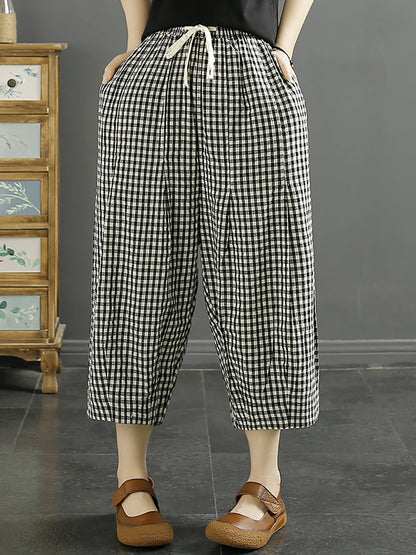 Summer Plaid Cotton Pants Xx1032