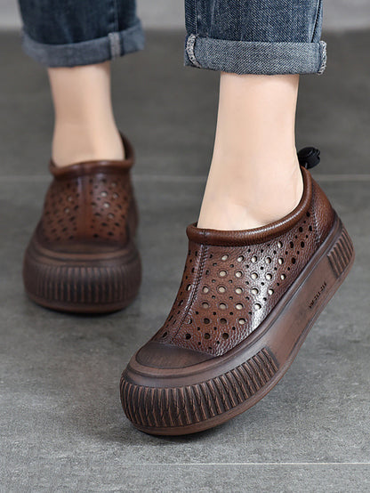 Summer Leather Cutout Platform Shoes Aa1048